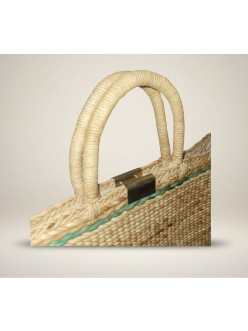 Magid Handmade Italian Woven Tote Green stripe & Gold Clasp Riviera Old Money - Picture 8 of 14